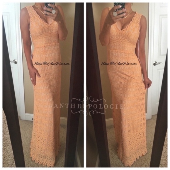 Anthropologie NWT peach crochet lace maxi-dress *shop@iamwarrior - Picture 3 of 8